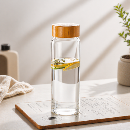 ECO WOOD Borosilicate Glass Bottle With Wooden Lid 750ml