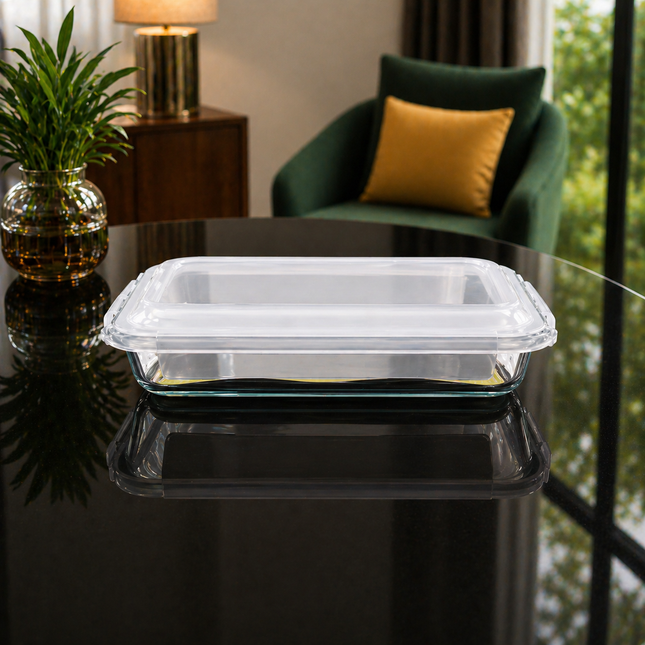 VITAL BACKING DISH RECTANGULAR GLASS WITH LID -1000 ML