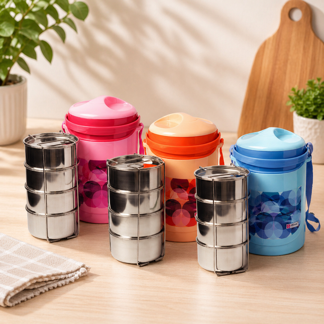 TRENDY Insulated Inner Steel 4 PCS Lunch Box